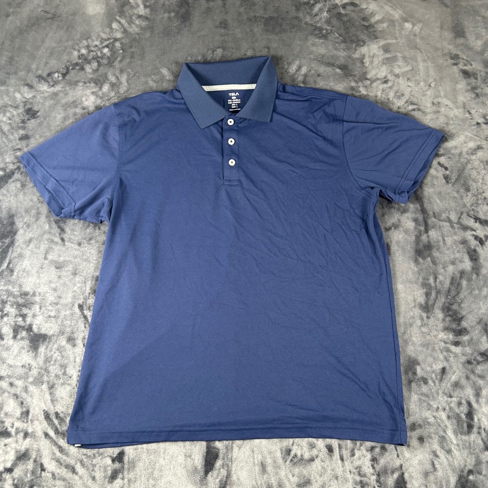 TSLA Polo Shirt Mens Medium Blue Short Sleeve Performance Activewear 4547